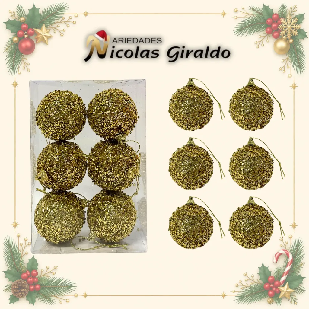 BOLA NAVIDEÑA 6CM X6 DECORADA DORADA