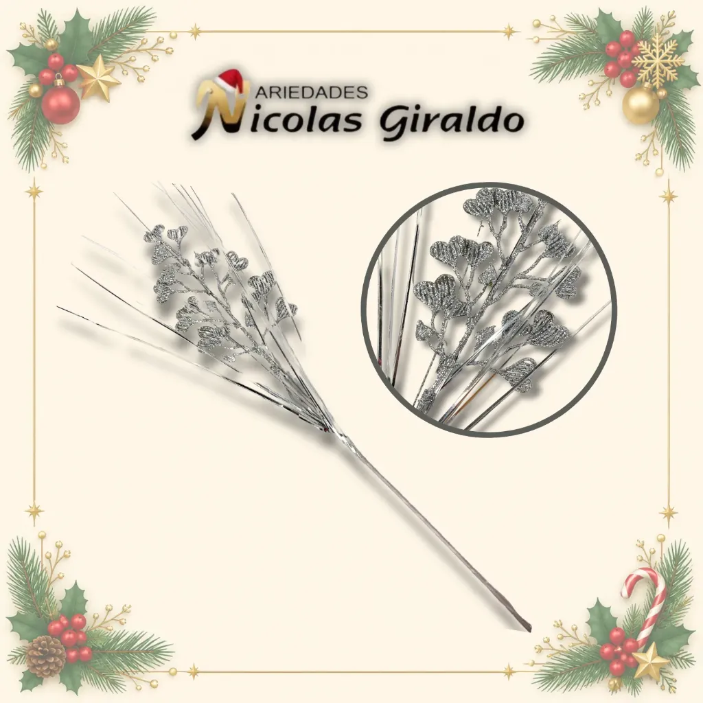 FLOR ESPIGA RAMA CORAZONES  PLATA