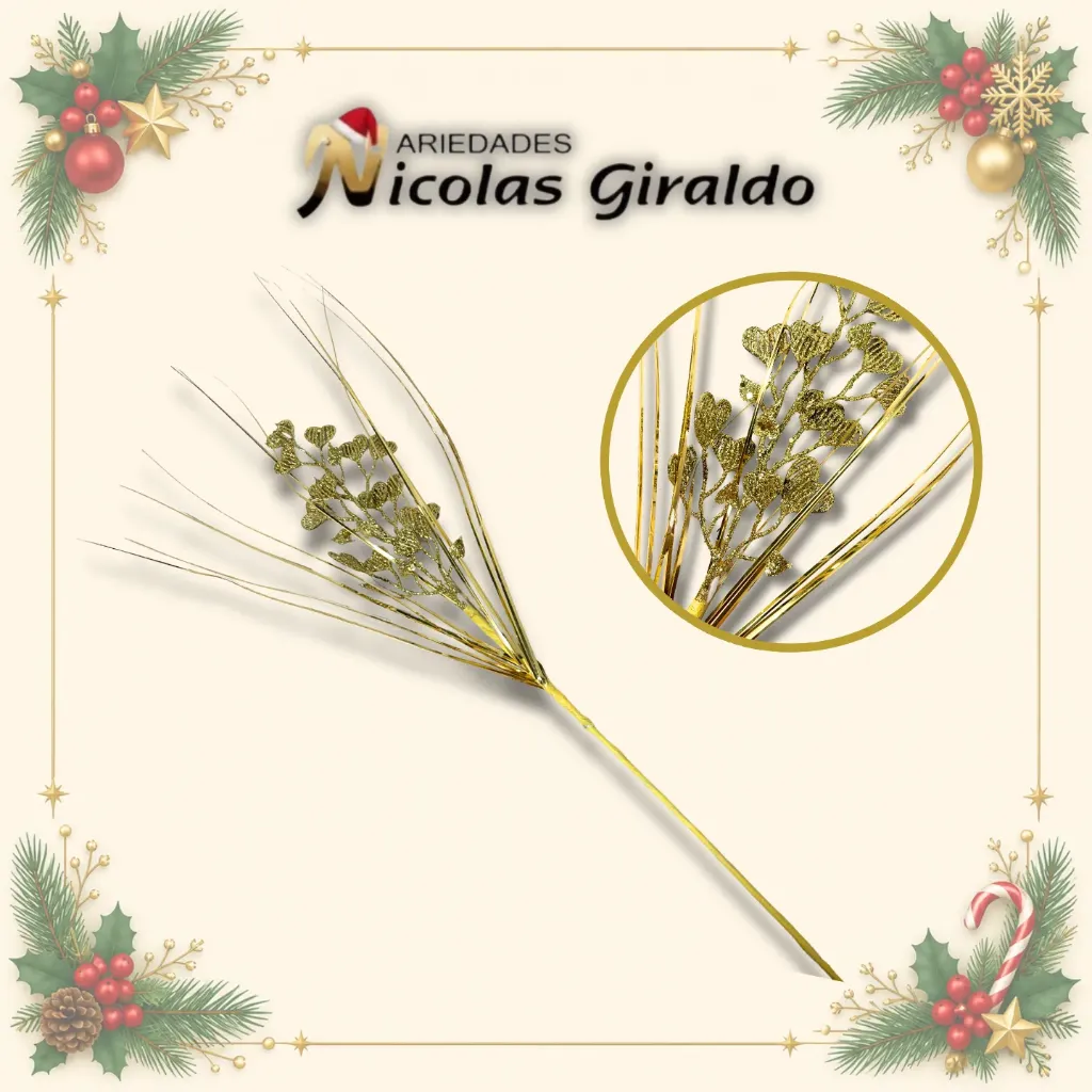 [W1455D] FLOR ESPIGA RAMA CORAZONES  DORADA