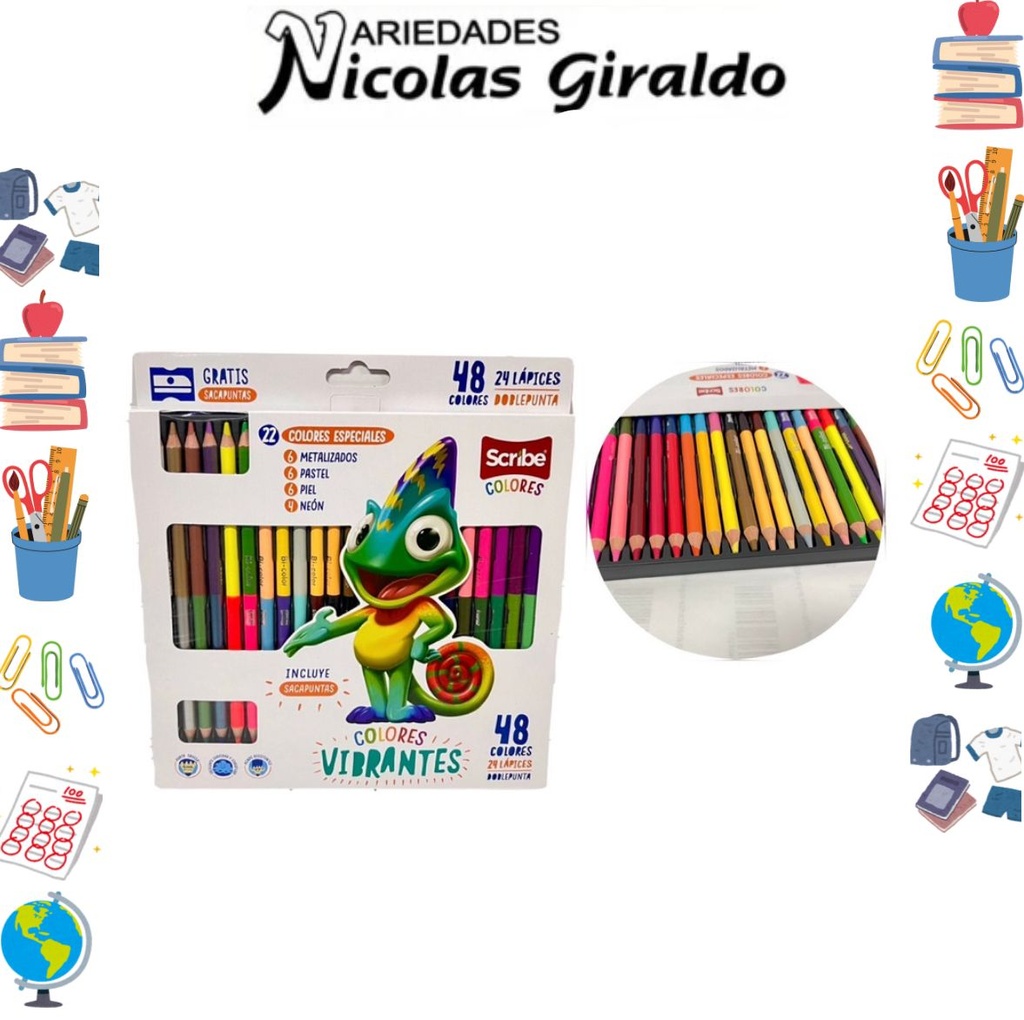Color scribe doble punta x24 piezas 48 colores