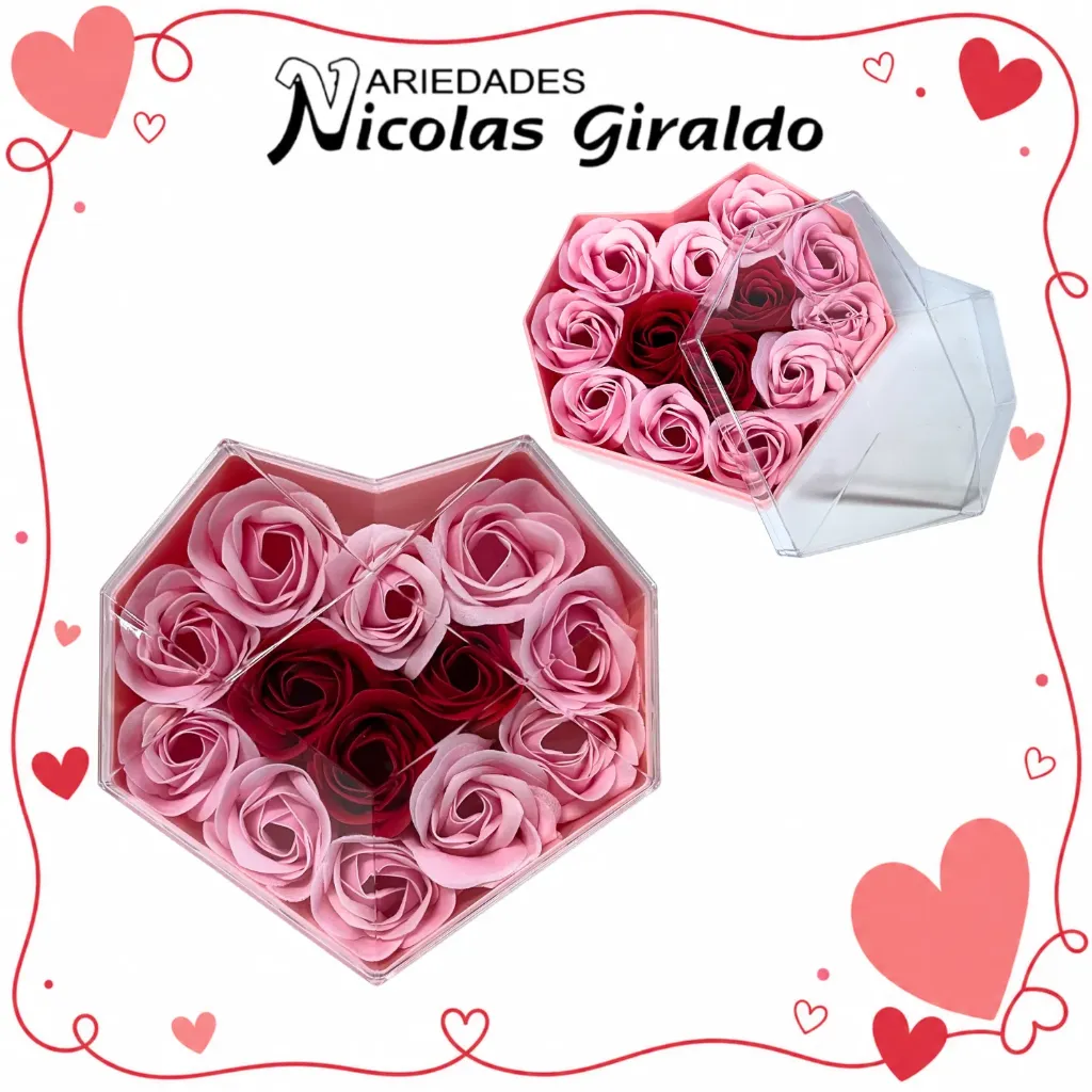 Detalle acrilico corazon rosas