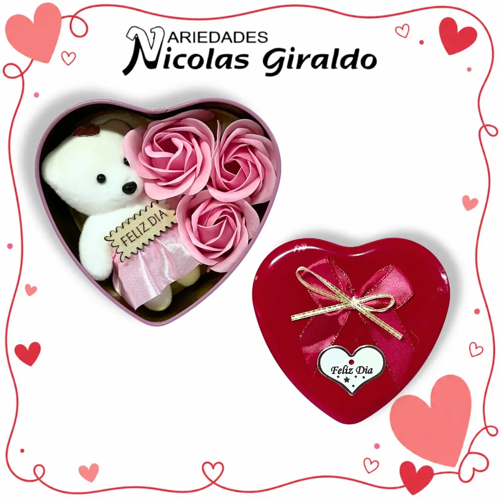 [YNC-169] Cofre corazon pequeño con peluche rosas