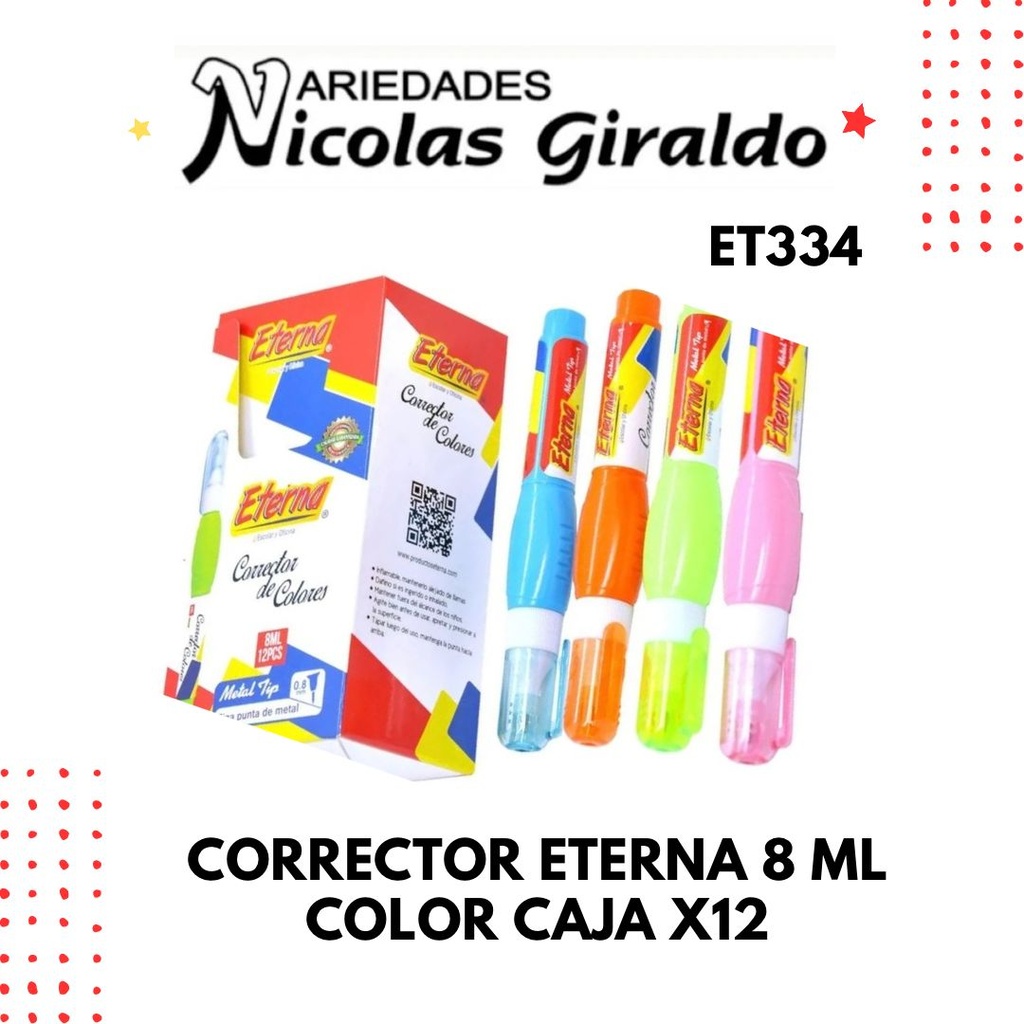 Corrector eterna 8 ml color caja x12
