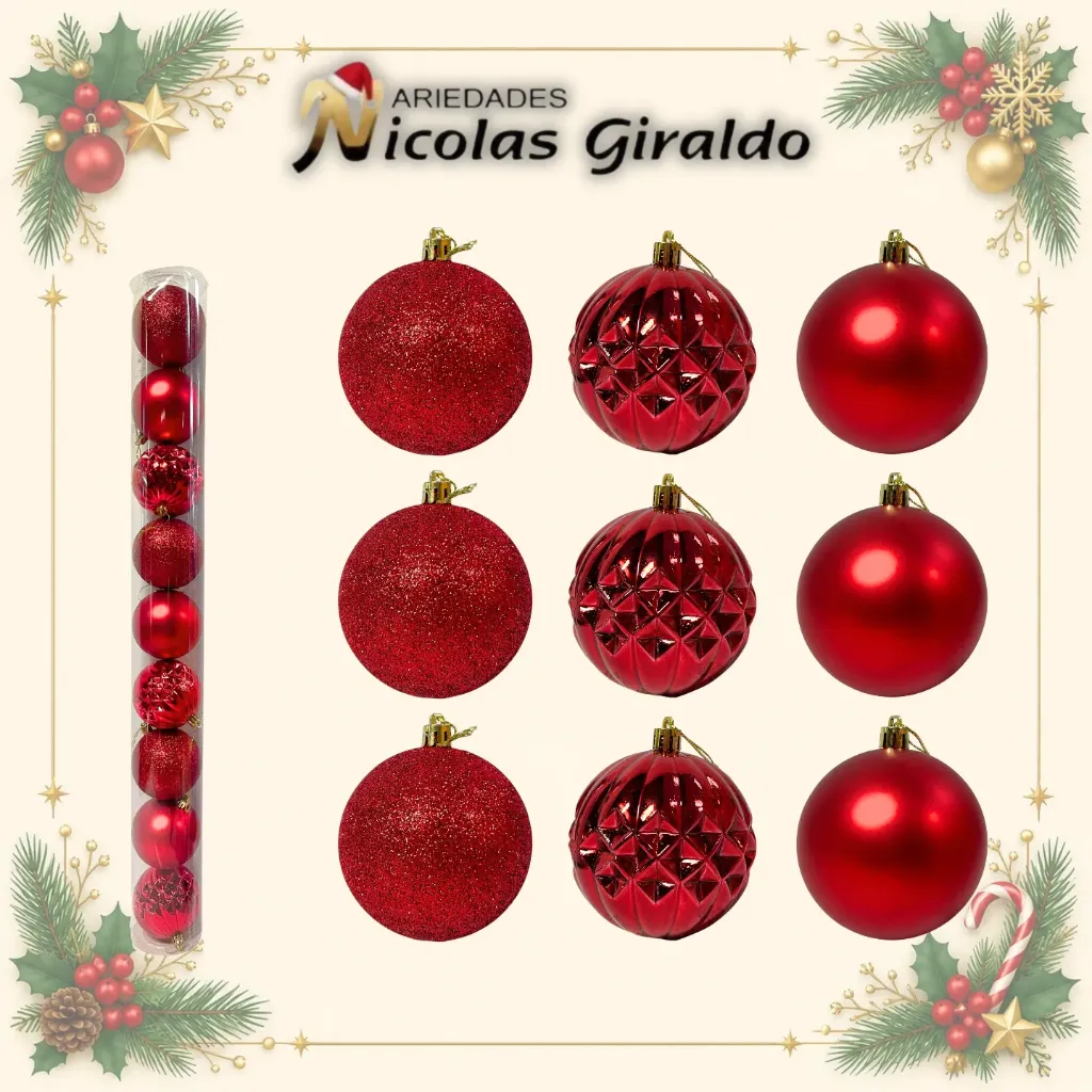 [J897R] BOLA NAVIDEÑA 8 CM X9 ROJA