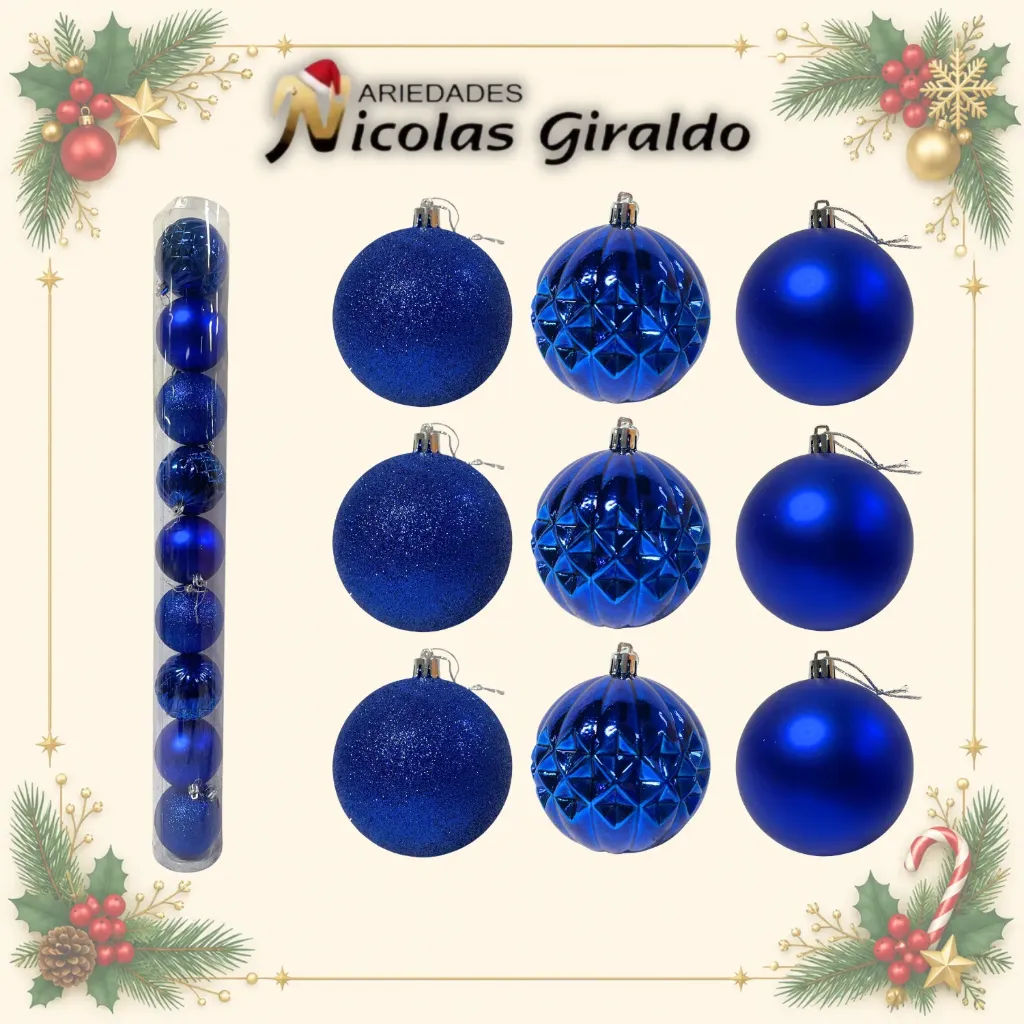 [J897DB] BOLA NAVIDEÑA 8 CM X9 AZUL