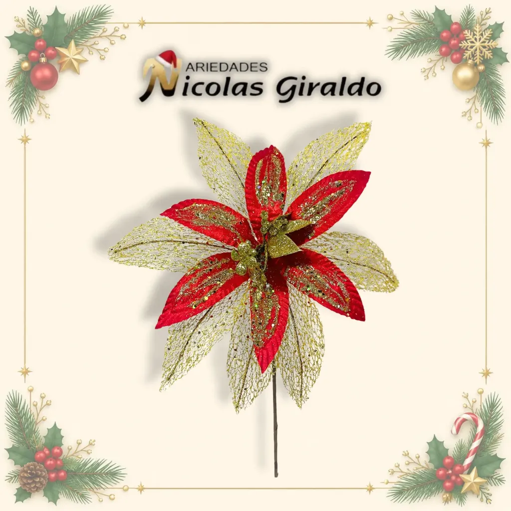 FLOR NAVIDAD GRANDE ROJA CON DORADO