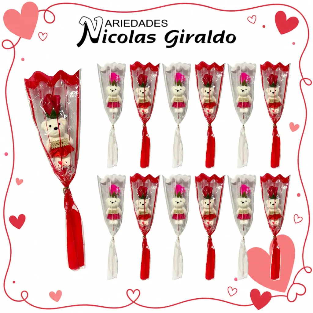 [YNC-256] Detalle rosa con oso i love you paquete x12