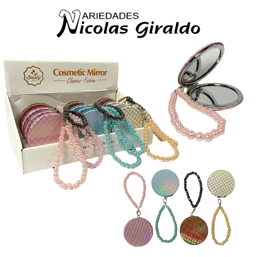 Espejo cartera redondo dama fino con llavero