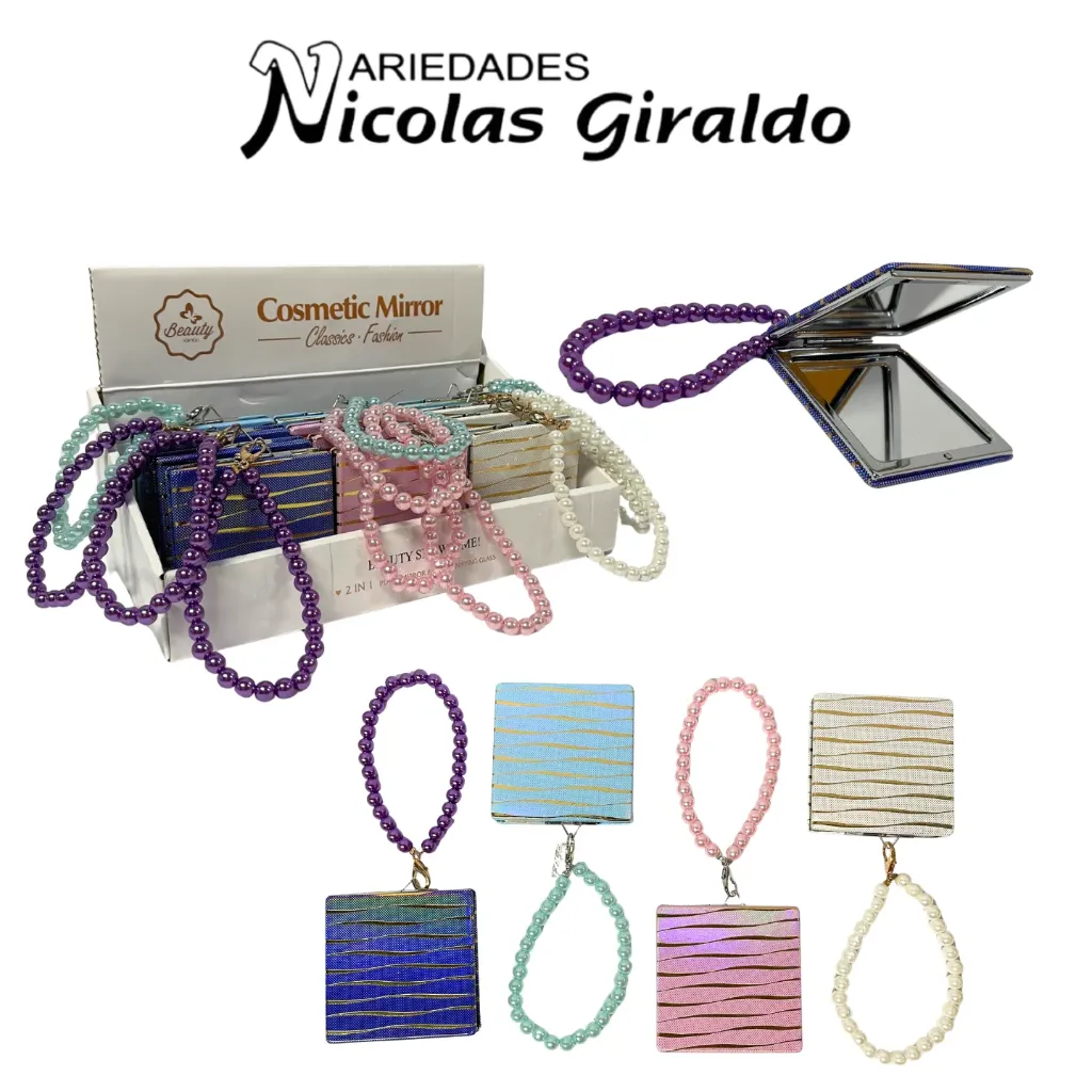 Espejo cartera cuadrado dama fino con llavero
