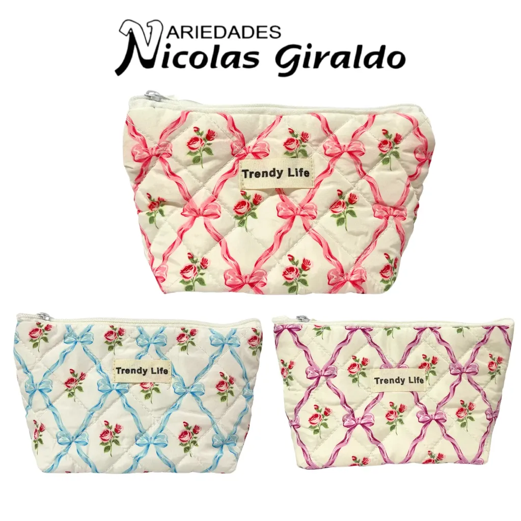 Cosmetiquera dama estampada flores