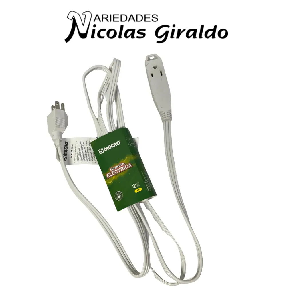 [MC-6FT] Extension blanca Macao x6FT con polo a tierra
