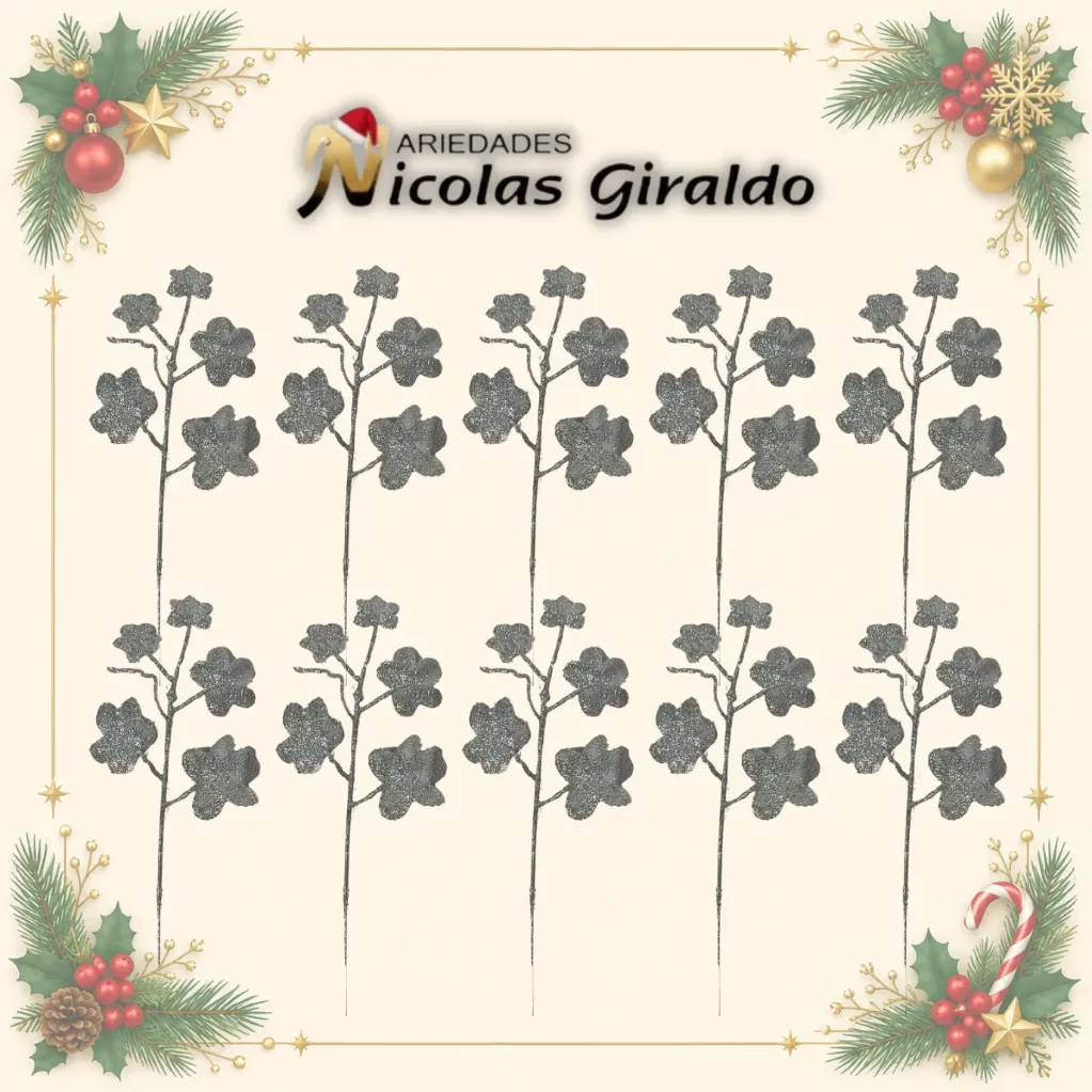 [W841S] FLOR NAVIDAD RAMA MIRELLA PLATA PEQUEÑA PAQUETE X10