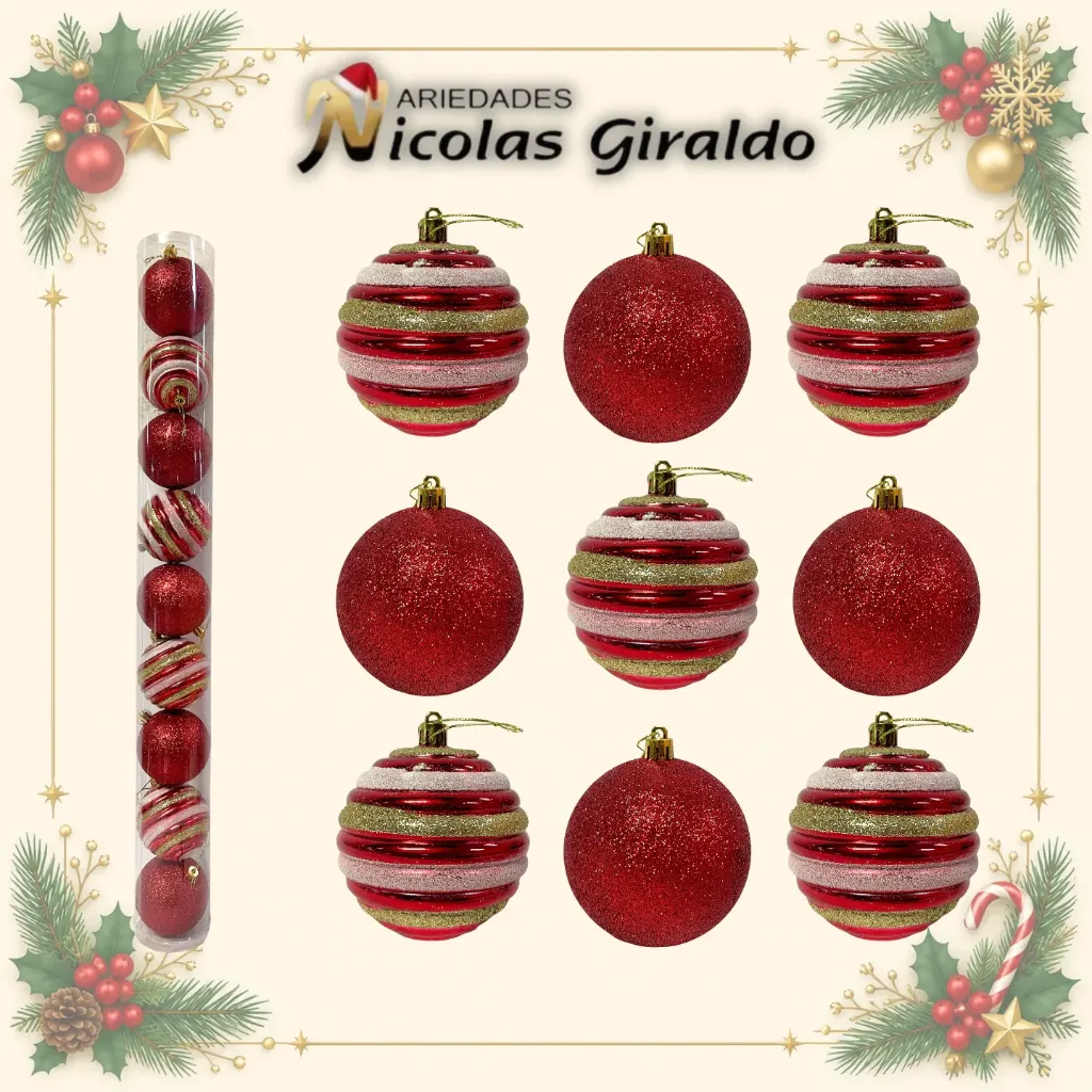 BOLA NAVIDEÑA 8 CM X9 ESCARCHADA ROJA