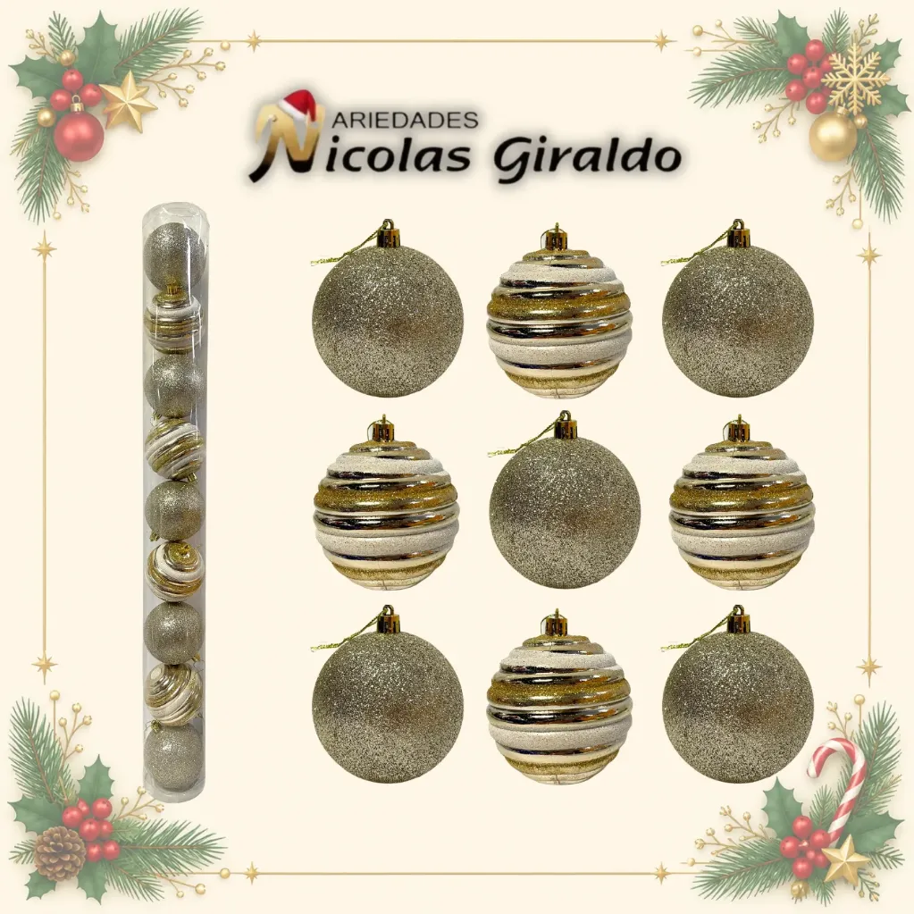 BOLA NAVIDEÑA 8 CM X9 ESCARCHADA CHAMPAÑA