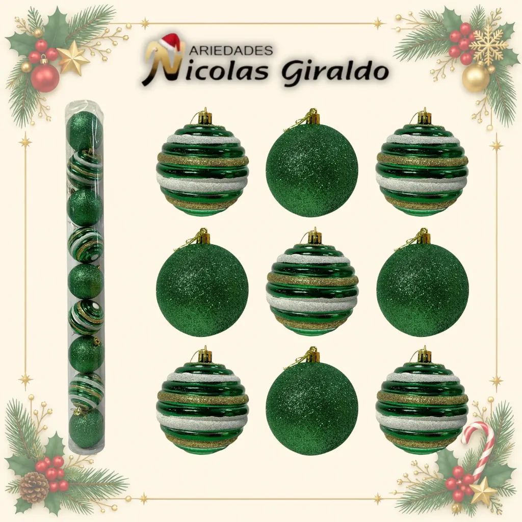 BOLA NAVIDEÑA 8 CM X9 ESCARCHADA VERDE
