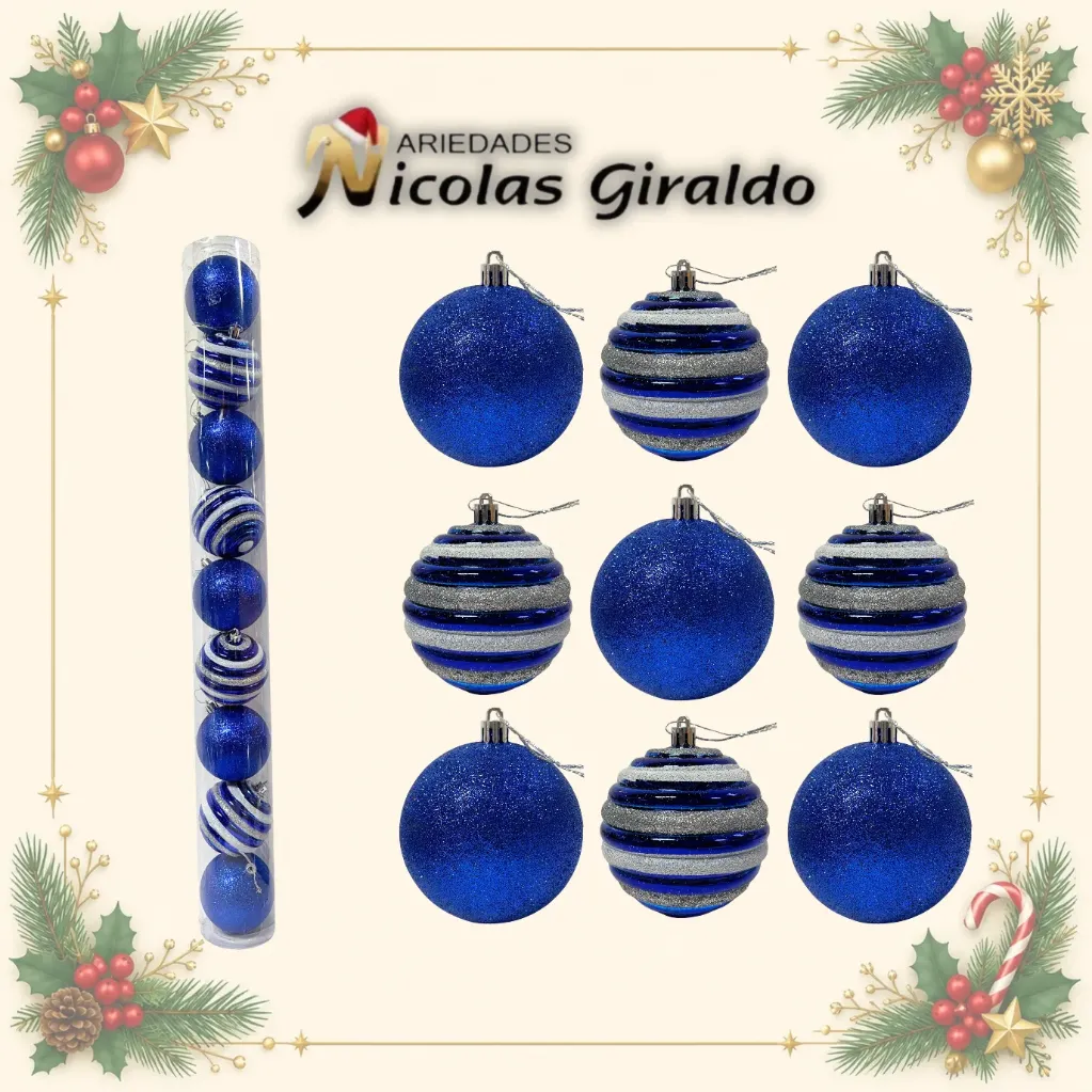 BOLA NAVIDEÑA 8 CM X9 ESCARCHADA AZUL