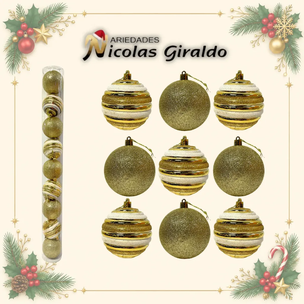 BOLA NAVIDEÑA 8 CM X9 ESCARCHADA DORADA