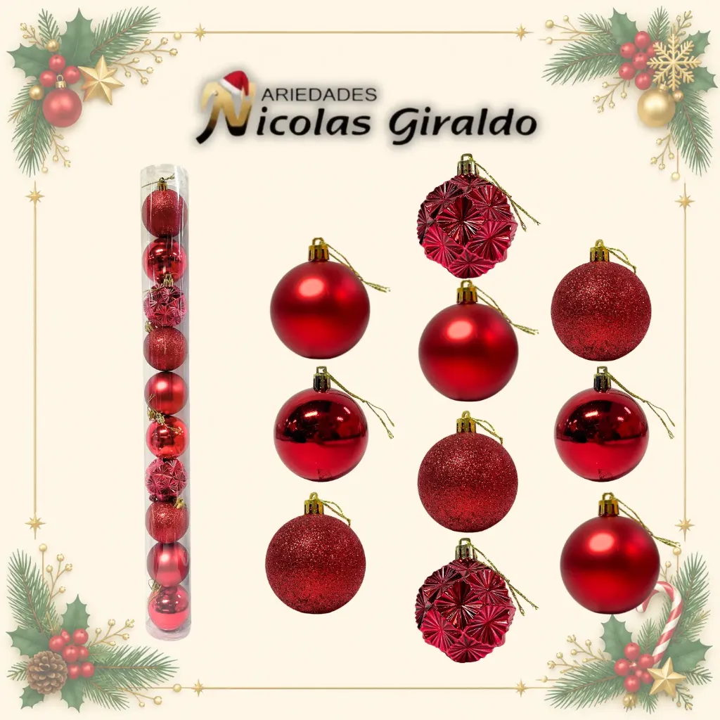 BOLA NAVIDEÑA 6 CM X10 ESCARCHADA ROJA