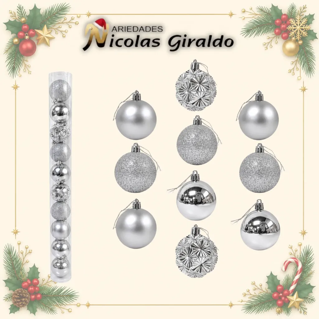 BOLA NAVIDEÑA 6 CM X10 ESCARCHADA PLATA
