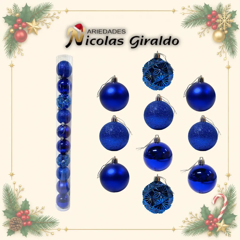 BOLA NAVIDEÑA 6 CM X10 ESCARCHADA AZUL