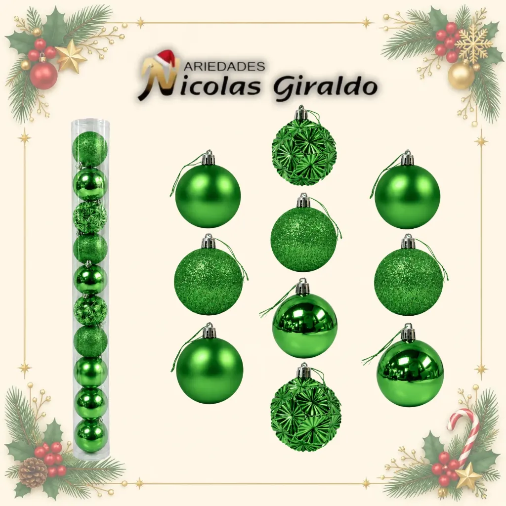 BOLA NAVIDEÑA 6 CM X10 ESCARCHADA VERDE