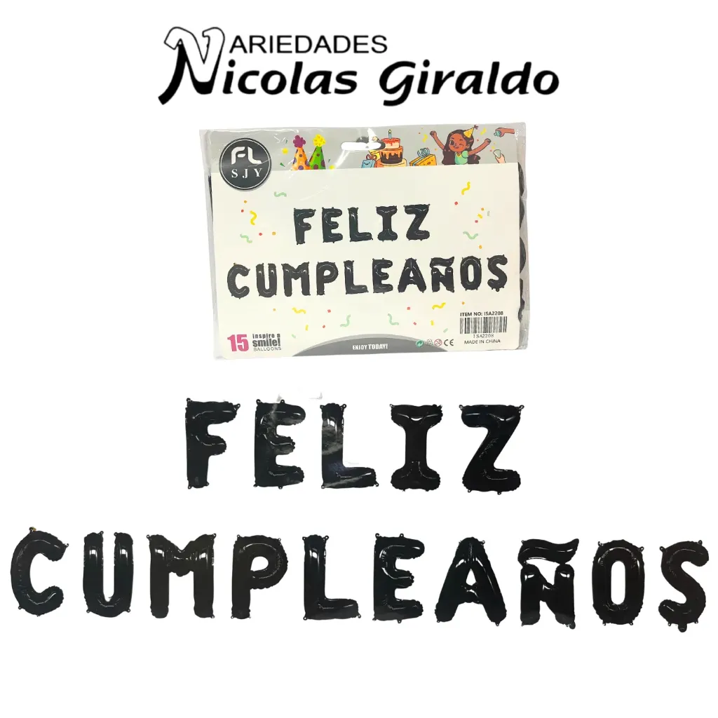 Inflable "feliz cumpleaños" letra negro