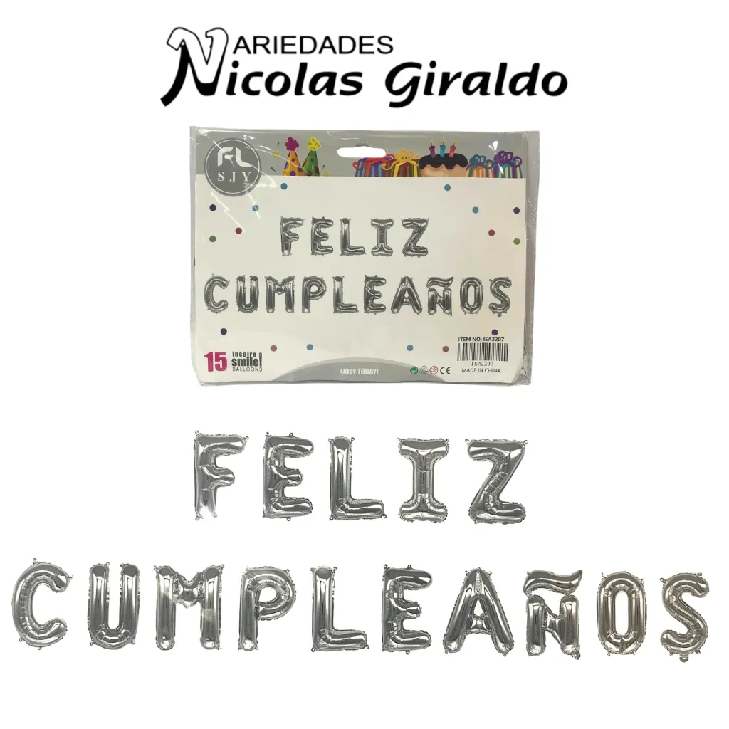 [ISA2207] Inflable "feliz cumpleaños" letra plata