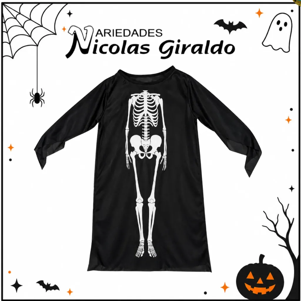 Capa esqueleto 80cm niño halloween