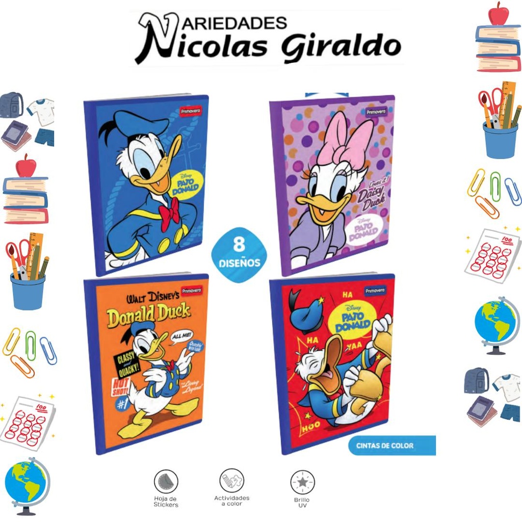 Cuaderno cosido primavera 100H cuadro donald