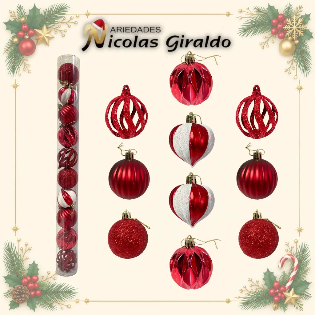 [B00001R] BOLA NAVIDEÑA 6CM MULTIFORMA X10 ROJA