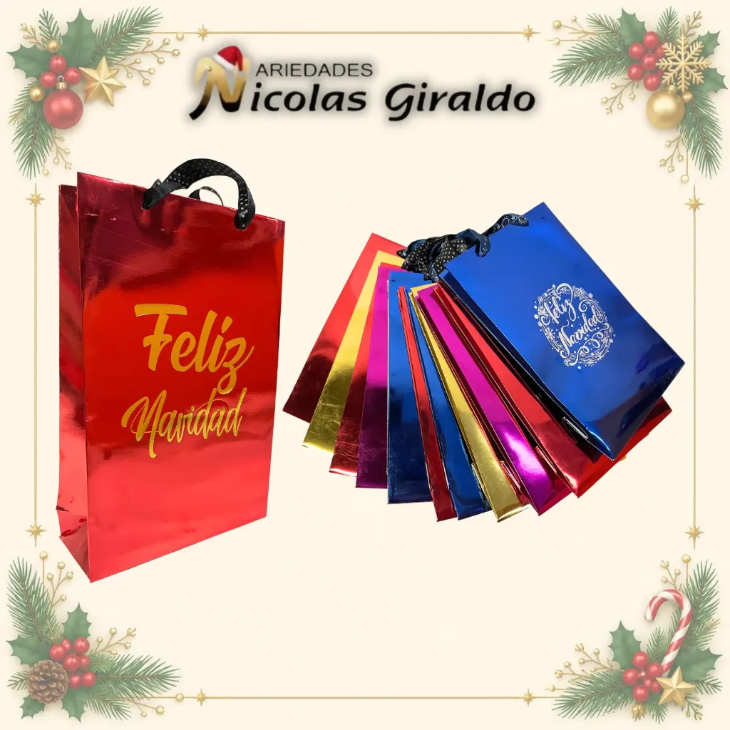 BOLSA NAVIDEÑA CARIÑITO METALIZADA MEDIANA  PQT X12