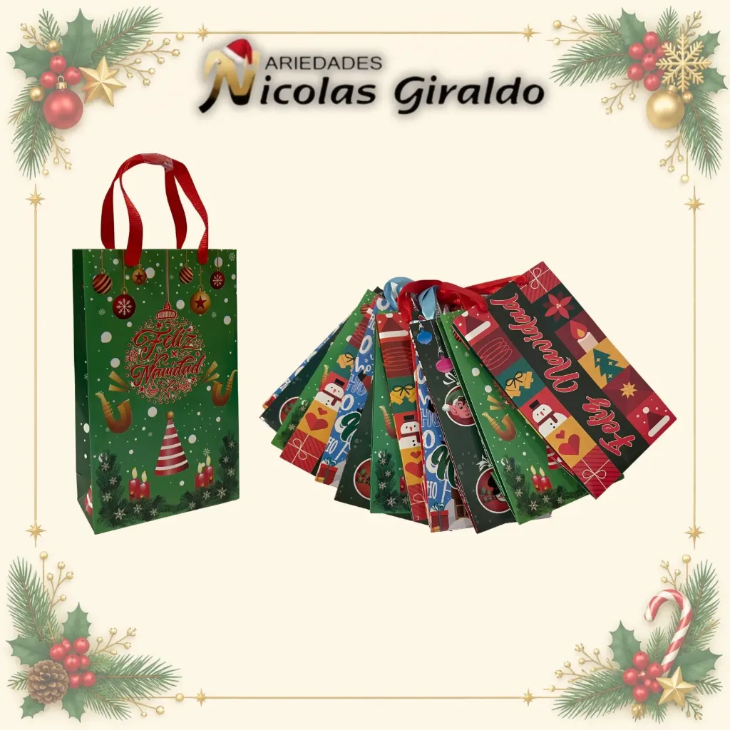 BOLSA NAVIDEÑA CARIÑITO ESTAMPADA PEQUEÑA  PQT X12