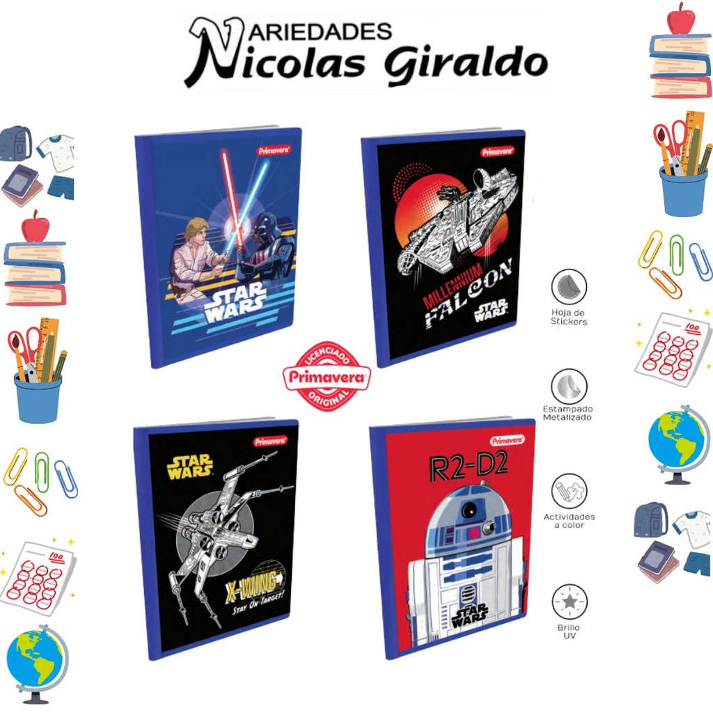 [P3889] Cuaderno cosido primavera 100H cuadro start wars
