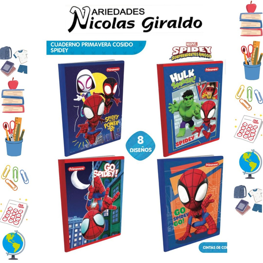 [P3077] Cuaderno cosido prim. 100 H cuadros spidey marvel