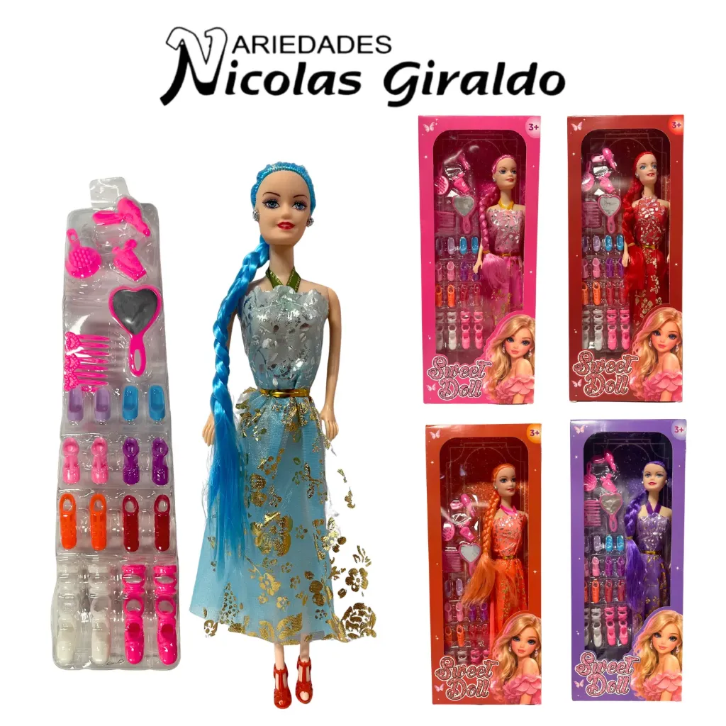 [MG55231] Muñeca caja mediana cabello largo trenza con accesorios