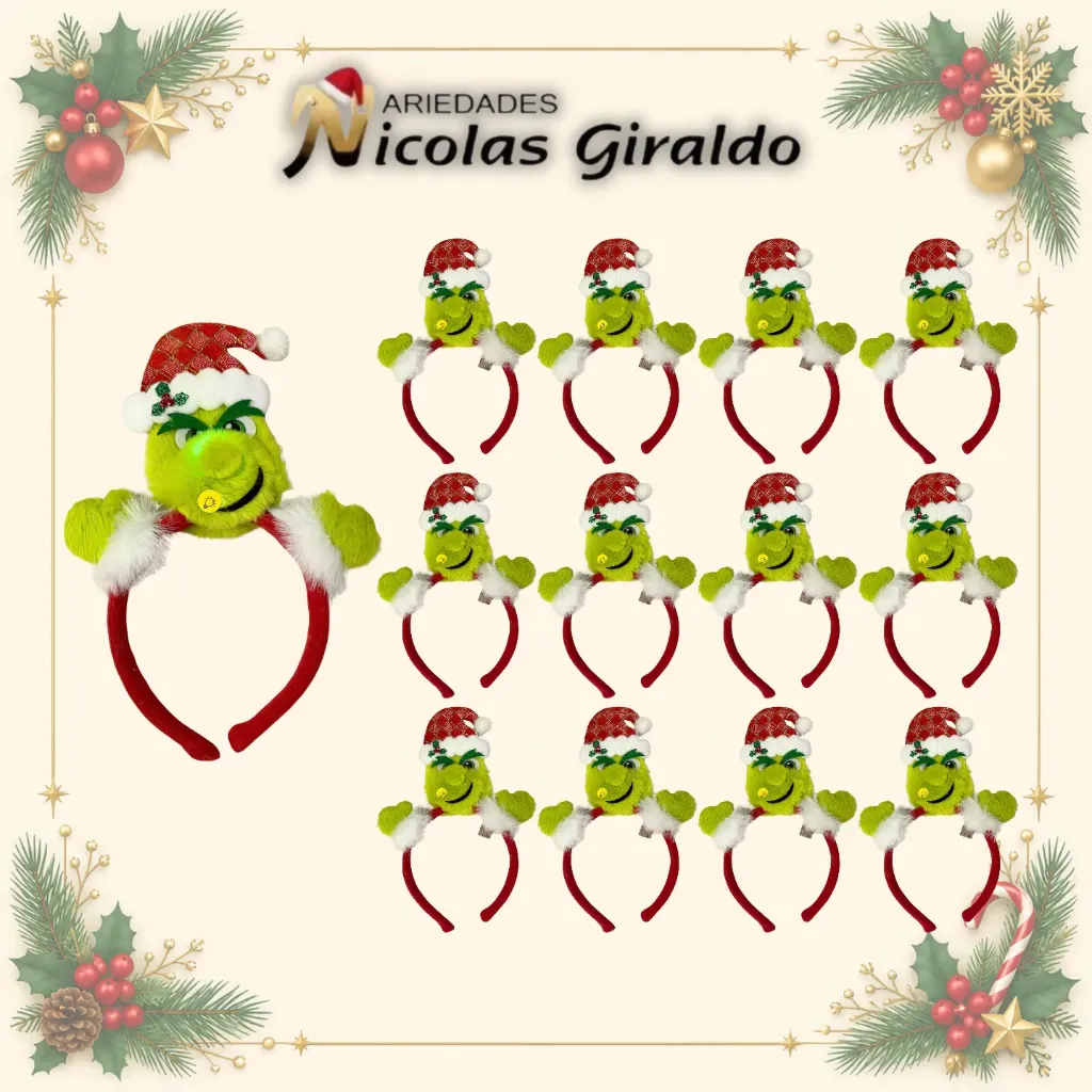 BALACA GRINCH CON LUZ PQT X6
