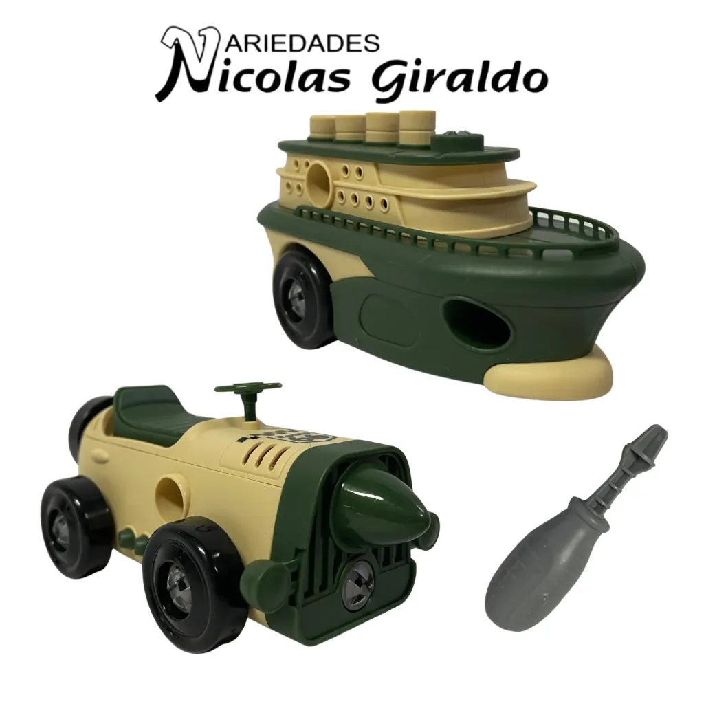Carro antiguo y barco militar didactico x2