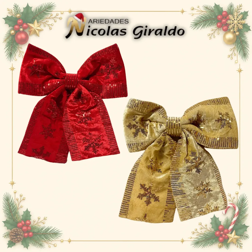 [WS25-39] MOÑO NAVIDEÑO GRANDE FINO DORADO Y ROJO DE TELA