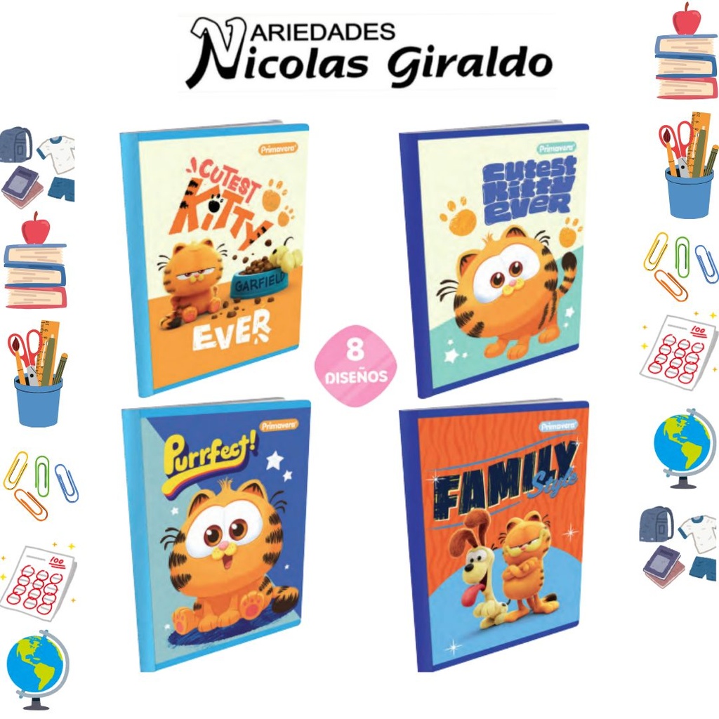 [P3884] Cuaderno cosido primavera 100H raya garfirld