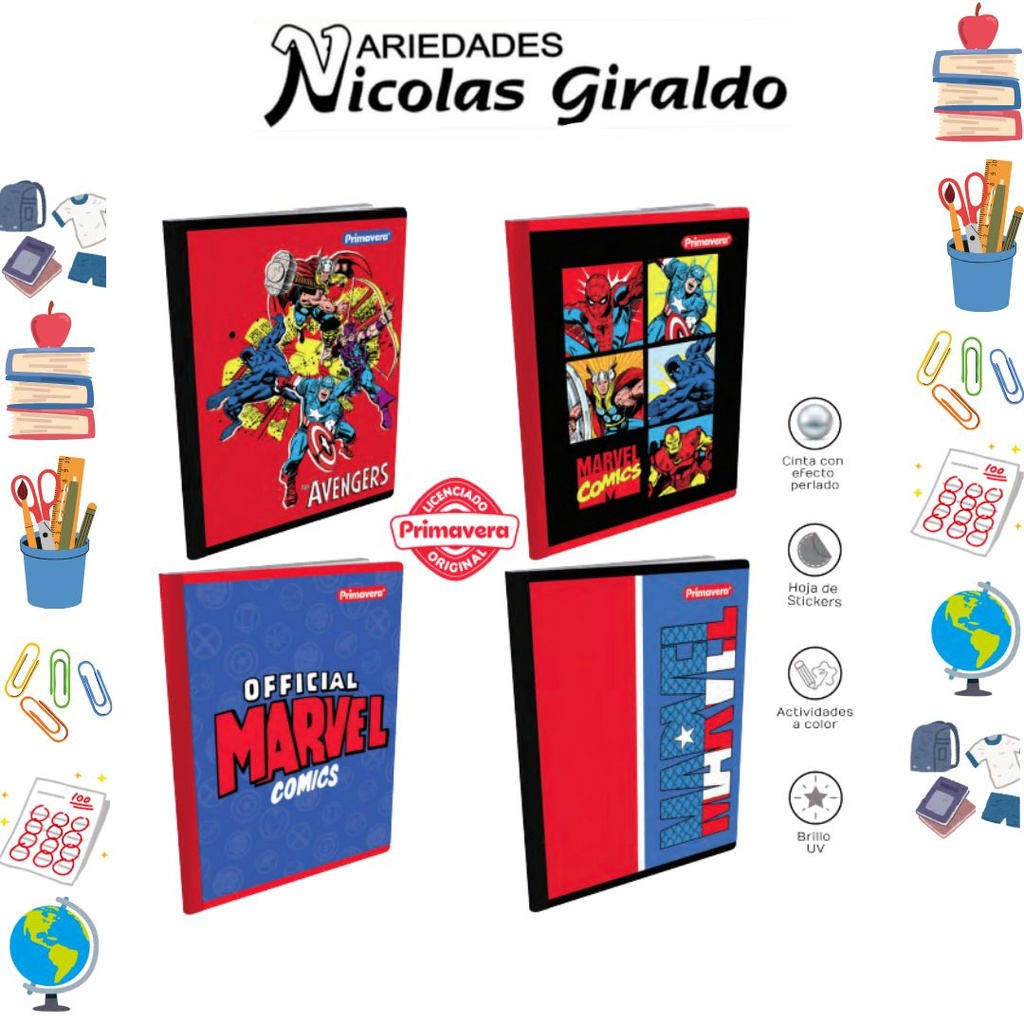 Cuaderno cosido primavera 100H raya marvel