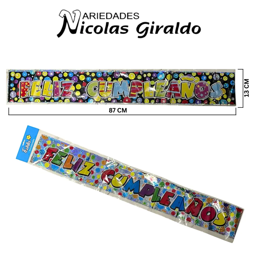 Letrero feliz cumpleaños metalizado sencillo