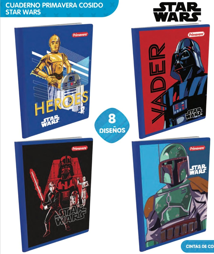 Cuaderno cosido prim. 100 H raya start wars
