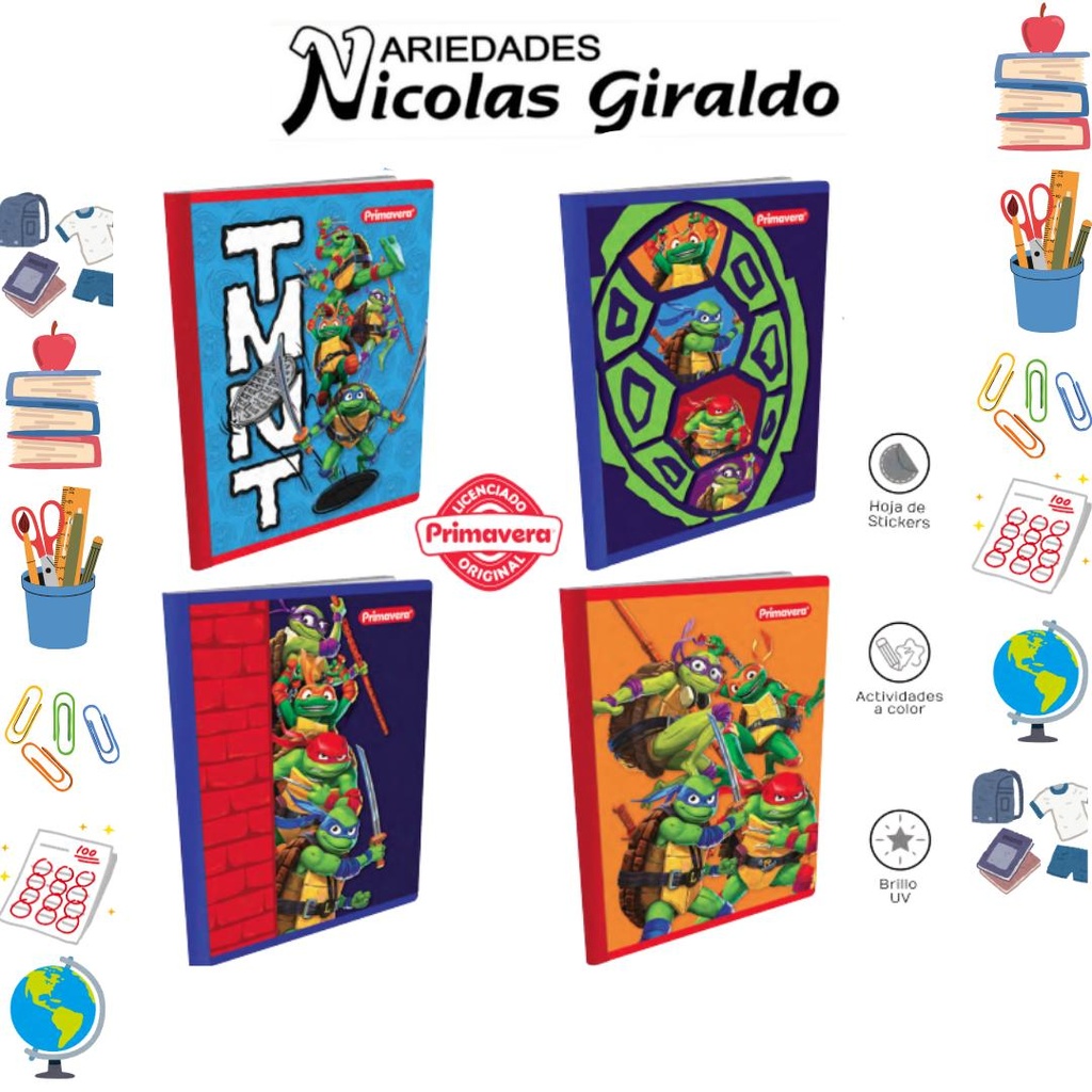 [P3841] Cuaderno cosido primavera 100H raya tortugas ninja