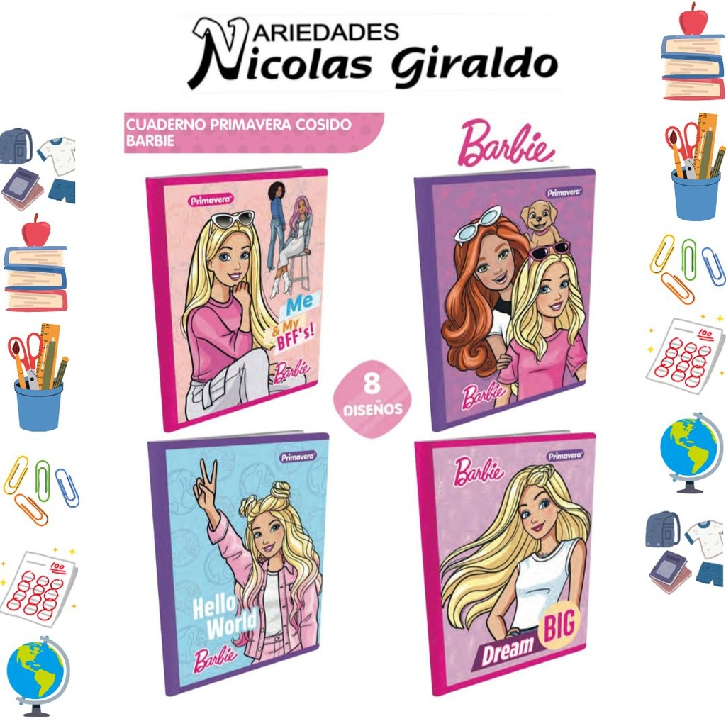 Cuaderno cosido primavera 100H rayas Barbie