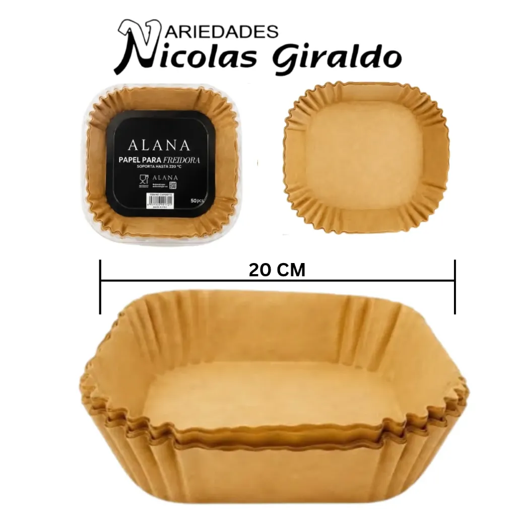 Molde papel cera para freidora cuadrado x50 20cm