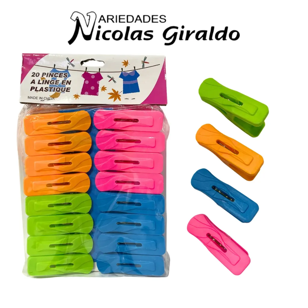 Gancho pinza ropa fino neon x16