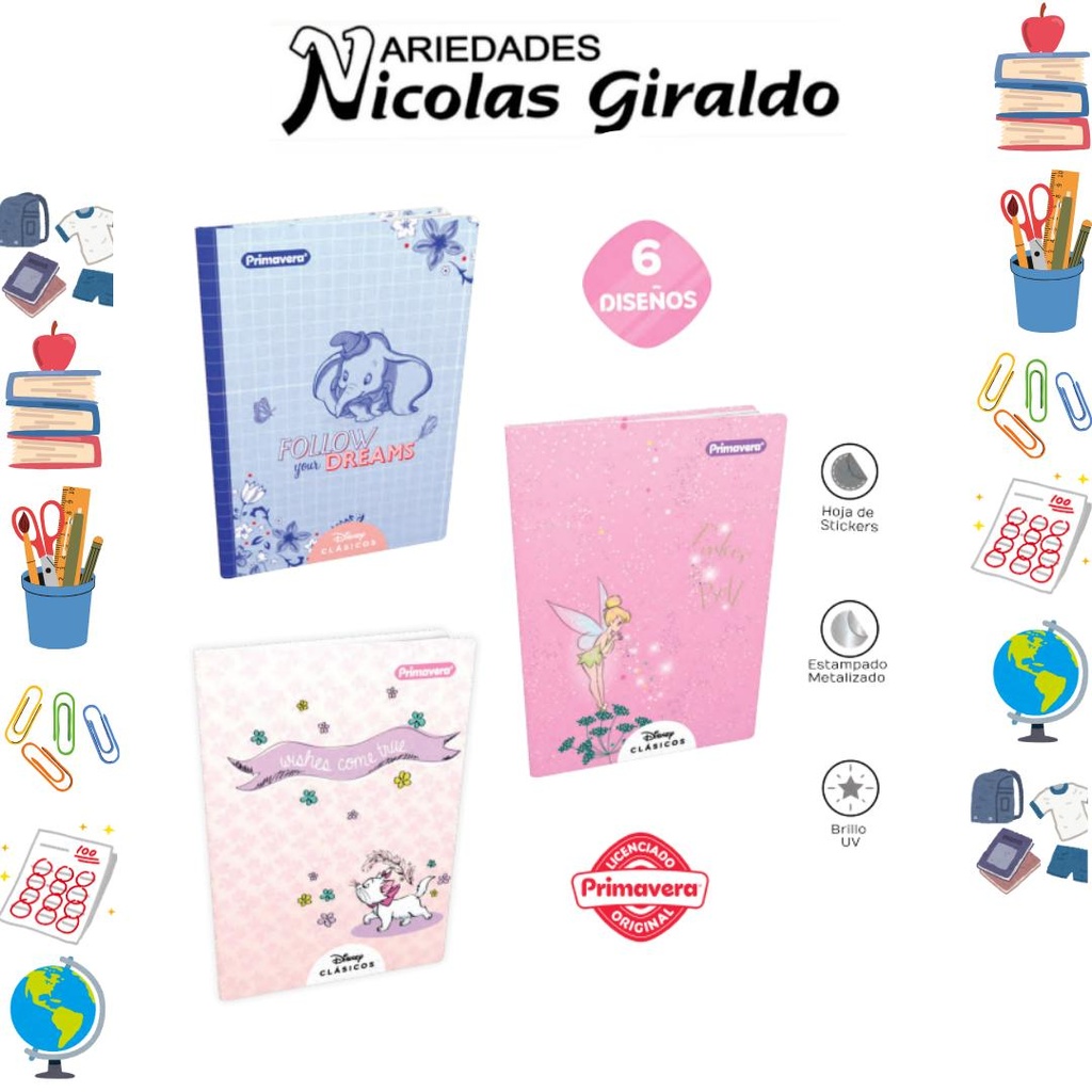 Cuaderno cosido primavera pasta dura 100H cuadros clasicos disney