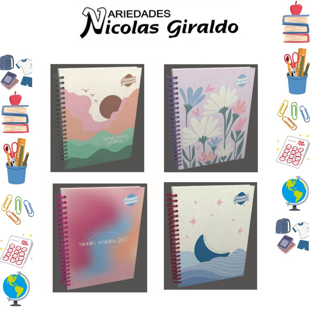[P3852] Cuaderno cosido primavera pasta dura 100H raya flower power
