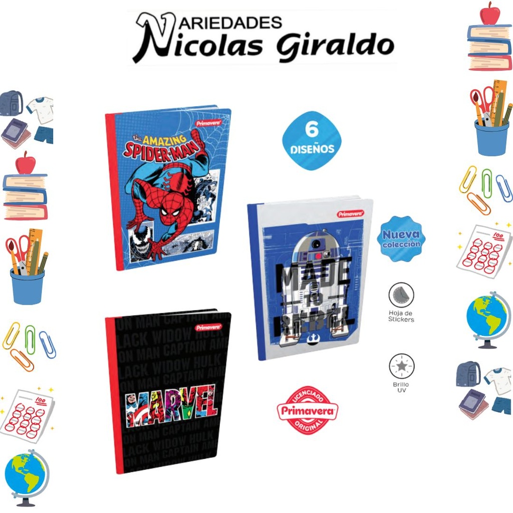 Cuaderno cosido primavera pasta dura 100H raya marvel