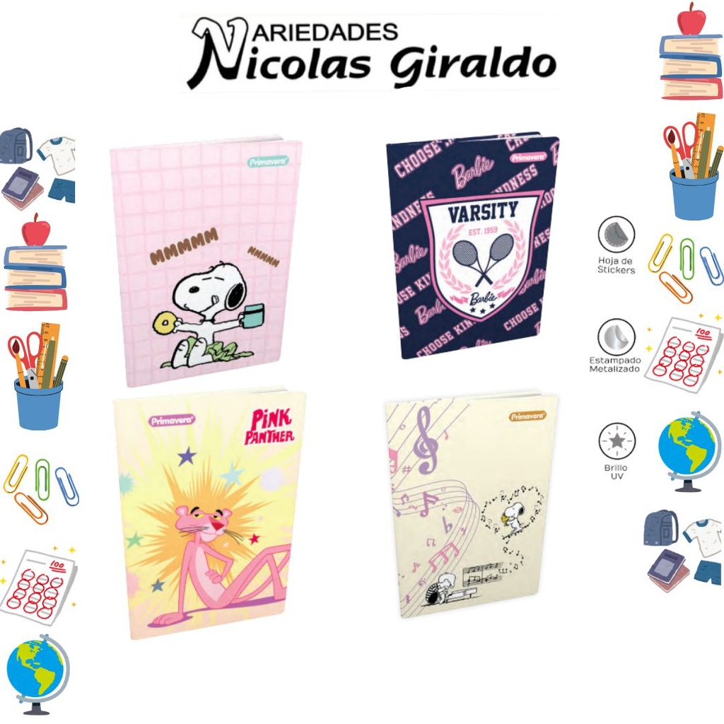 [P1543] Cuaderno cosido primavera pasta dura 100H raya mujer